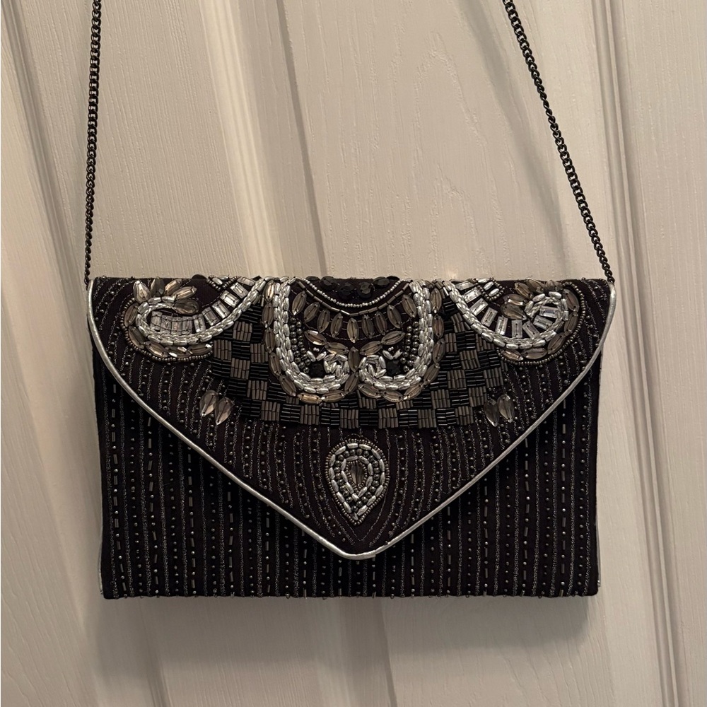 Elegant Black Beaded Clutch
